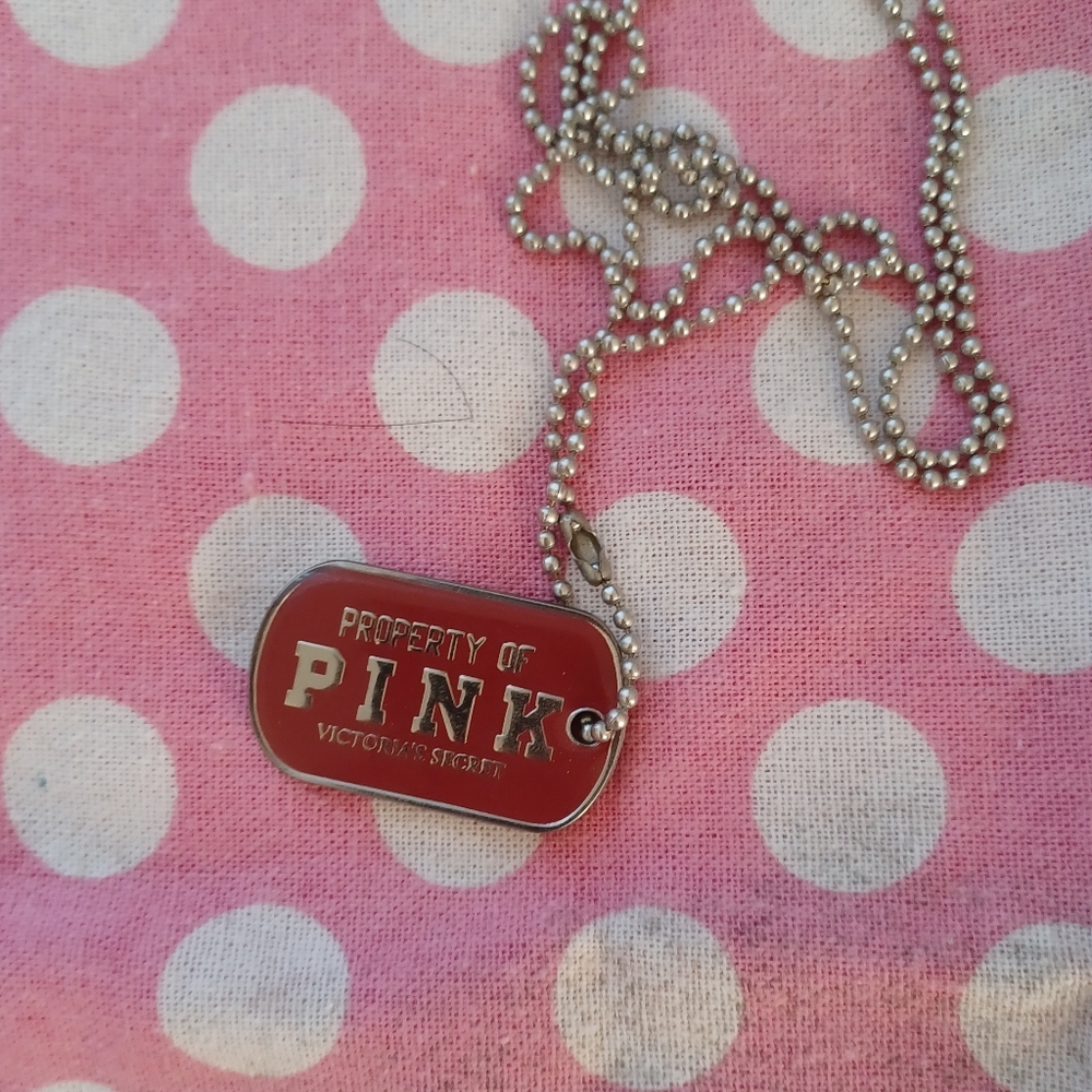 PINK Vintage Dog Tag Necklace Htf